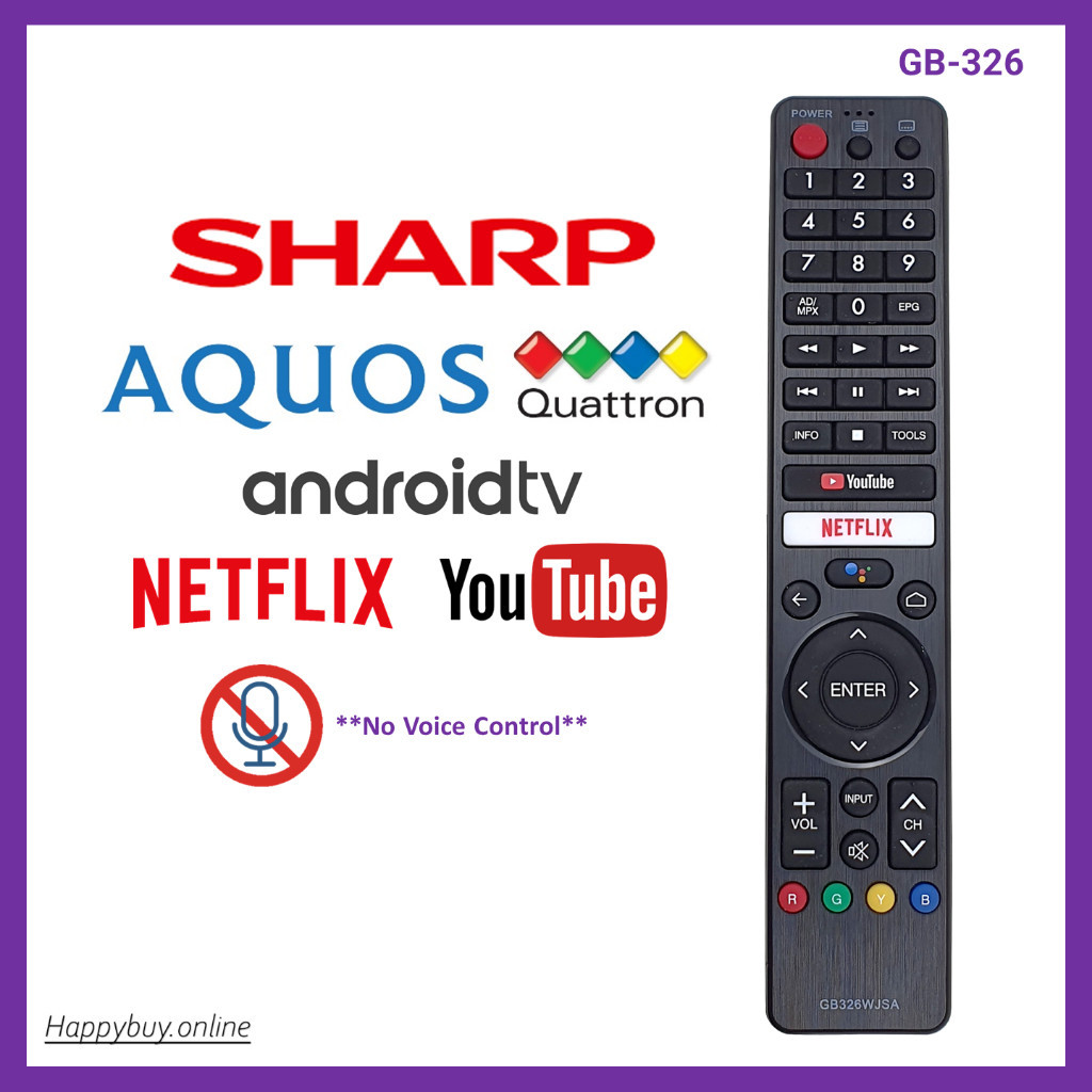Sharp รีโมตคอนโทรลทีวี Android GB326WJSA Sharp Smart Android TV Remote Youtube Netflix