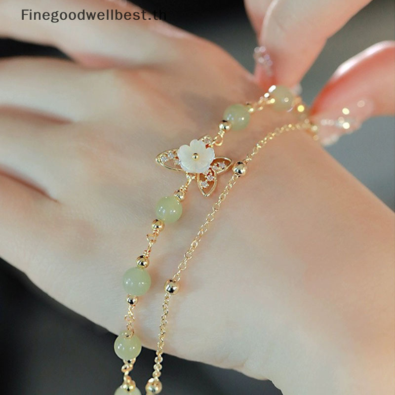Fbth สร้อยข้อมือ ประดับลูกปัด สองชั้น ลายดอกไม้ หรูหรา สไตล์จีน หรูหรา เครื่องประดับแฟชั่น สําหรับผู้หญิง ปาร์ตี้ ของขวัญพรีเมี่ยม ขายดี