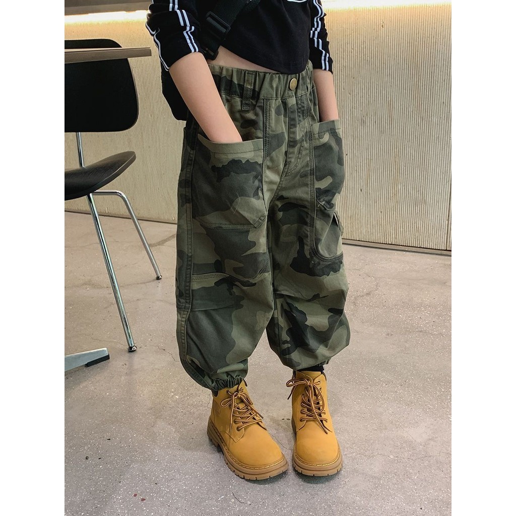 กางเกงขายาวลําลอง ทรงหลวม ลายพราง สไตล์ตะวันตก แฟชั่นฤดูใบไม้ผลิ และฤดูใบไม้ร่วง สําหรับเด็กผู้หญิง และผู้ชาย