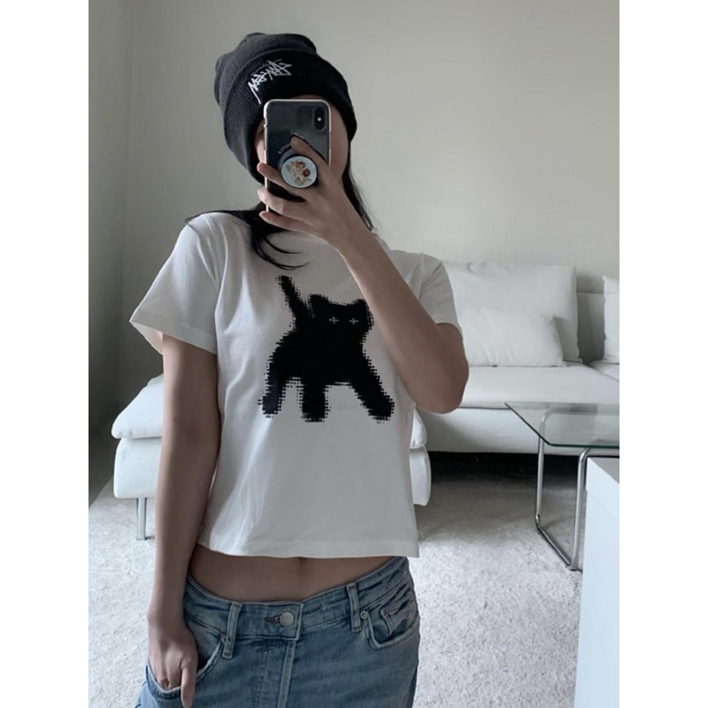 [ส่งจากโรงงาน]ออก24ชั่วโมง OOOKใหม่ เสื้อยืดลําลอง แขนสั้น คอกลม ทรงสลิม พิมพ์ลาย แฟชั่นสําหรับสตรี 2024