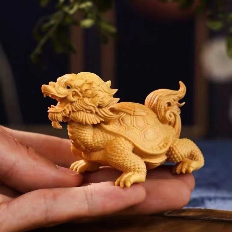 Yaba ไม้ Town House Lucky Fortune Longevity Dragon Turtle ธรรมชาติไม้แกะสลักไม้ Wenwan ชาสัตว์เลี้ยงผู้ชายแบบพกพาไดรฟ์เล่น