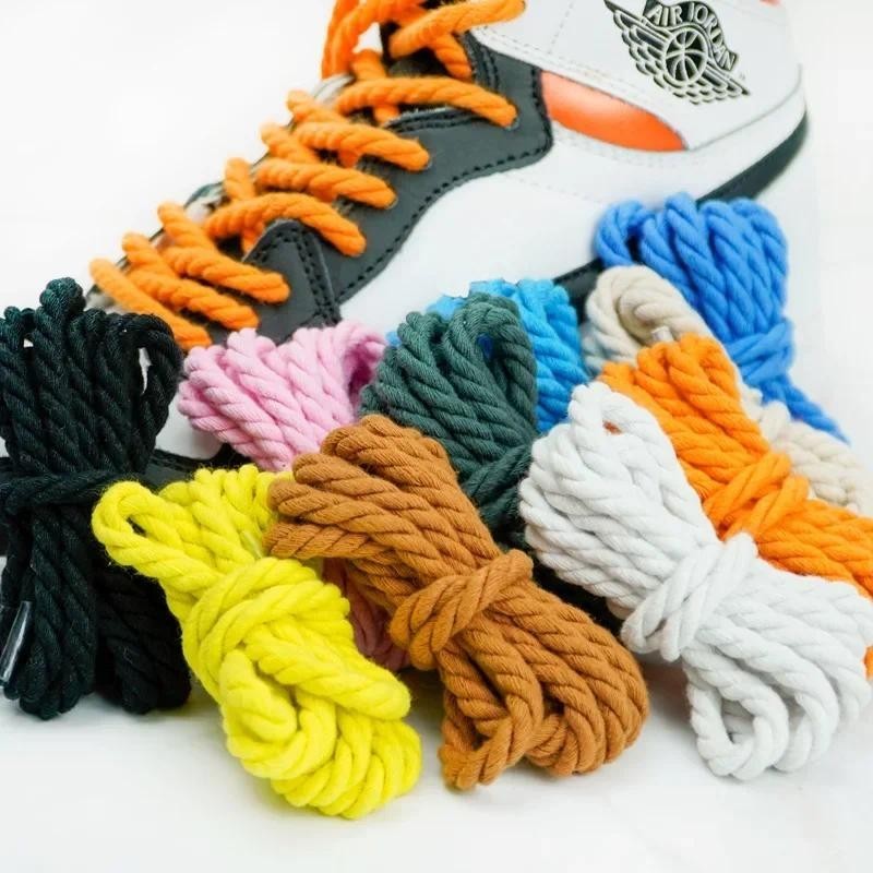 ใหม่ 1 คู่รอบเชือกผูกรองเท้า 0.6 ซม.ผ้าฝ้ายหนาเชือกผูกรองเท้า Twisted เชือก Laces รองเท้าผ้าใบรองเท้า Laces สําหรับรองเท้า