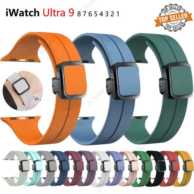สายนาฬิกาข้อมือซิลิโคน หัวเข็มขัดแม่เหล็ก สําหรับ Apple Watch Ultra2 49 มม. 45 44 40 41 38 42 มม. iWatch Ultra Series 7 6 3 se 8 9