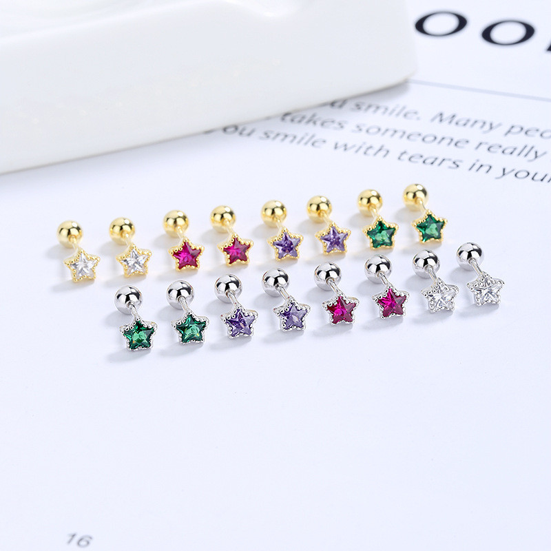 ต่างหูสตั๊ด เงินแท้ 925 จี้รูปดาว ประดับเพทาย ขนาดเล็ก หลากสี หรูหรา คุณภาพสูง เครื่องประดับ สําหรับผู้หญิง