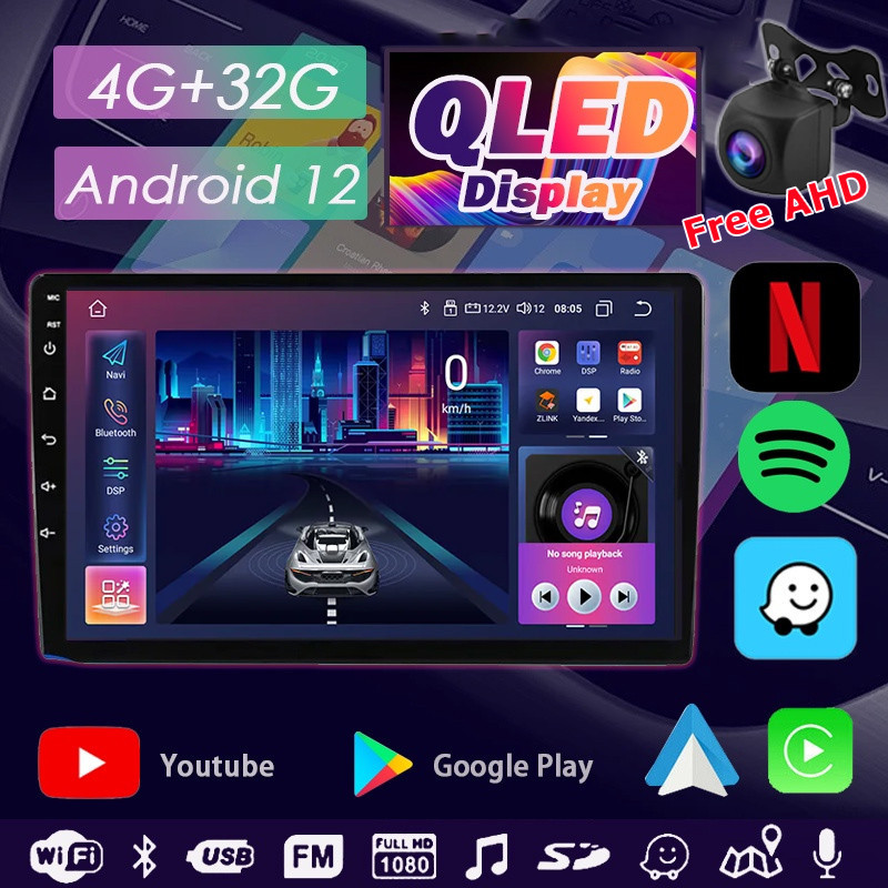 Qled เครื่องเล่นมัลติมีเดีย 4G+32G Quad Core Android 7 9 10 นิ้ว Android 12 2DIN 7 0 10ich DVD สเตอริโอ วิทยุ GPS สําหรับรถยนต์