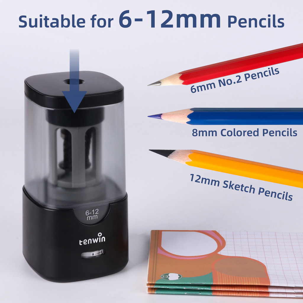 Tenwin เครื่องเหลาดินสอไฟฟ้าอัตโนมัติ พร้อมปลาย 3 หัว ปรับความคมได้ 6-12 มม. สําหรับนักเรียน ศิลปิน บ้าน สํานักงาน