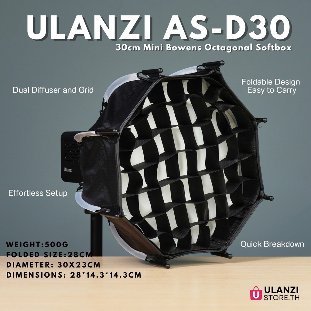 Ulanzi AS-D30 ขนาด 30 cm. Mini Bowens Octagonal Softbox ไฟโคมแปดเหลี่ยม Ulanzi LT028และUlanzi LT005