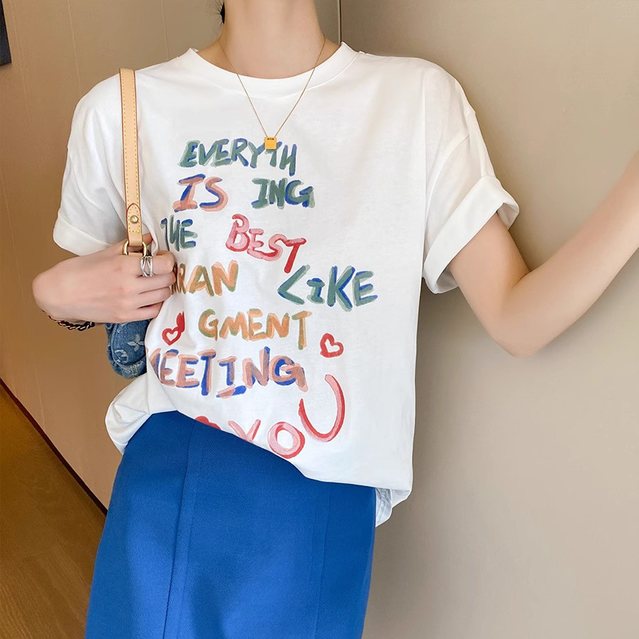 （🔥พร้อมส่ง🔥 ลายสุดฮิต!）เสื้อยืดสไตล์เกาหลี เสื้อยืดพิมพ์การ์ตูนแขนสั้นผ้าฝ้าย เสื้อยืดผู้หญิงน่ารัก ใส่สบาย ดูดซับเหงื่อ - รูปที่ 6