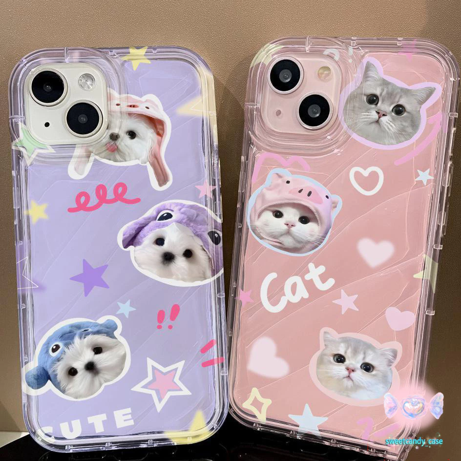 [โปรโมชั่น] เคสโทรศัพท์ลายลูกสุนัขและลูกแมว เคสน่ารัก For iPhone14 11 12 13 15 Pro Max X XR XS Max 6 7 8 14 16 Plus
