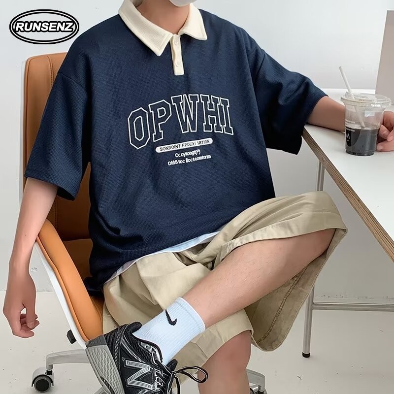 เสื้อยืดโปโล แขนสั้น ทรงหลวม ลําลอง ขนาดใหญ่ เหมาะกับฤดูร้อน สไตล์วิทยาลัย สําหรับผู้ชาย ไซซ์ M - 8XL