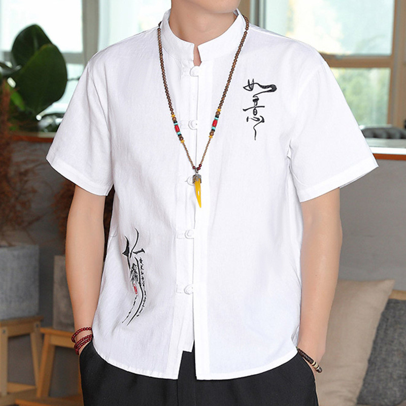 เสื้อคาร์ดิแกนแขนสั้น ผ้าฝ้าย และผ้าลินิน แต่งกระดุม สไตล์จีน แฟชั่นฤดูร้อน สําหรับผู้ชาย