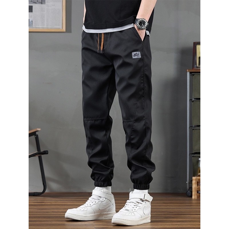 #054#L-5XL#กางเกงขายาวผู้ชายผ้าคอตตอนทรงขาจั้มงานปักสวยๆกางเกงแฟชั่นสไตล์เกาหลีเอวยางยืดใส่สบาย