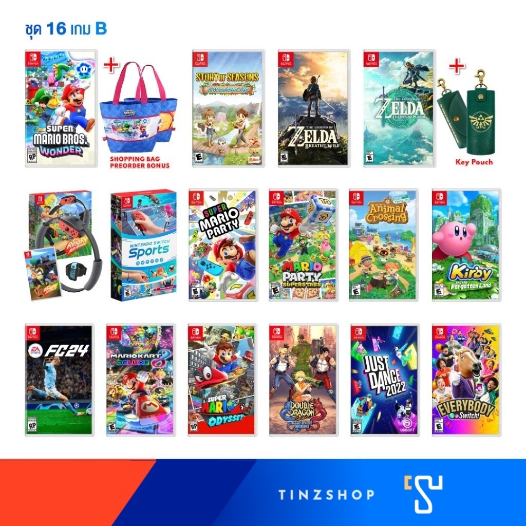 Nintendo Switch 16 Games Set B : Mario Wonder / FC24 / Ring fit / Party / Justdance / Animal / Story / Kirby / Zelda