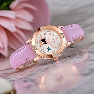 Diamond set PU leather belt middle school watch Sanrio cartoon kuromi melody hello Kitty Cinnamoroll quartz kids'