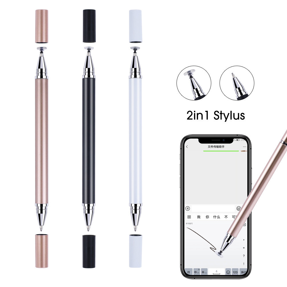 ปากกาหน้าจอสัมผัส 2 In 1 - ปากกาคาปาซิทีฟสองหัว - สําหรับโทรศัพท์แท็บเล็ต iPad - ดินสอเขียนหน้าจอ - ปากกาสไตลัสสากล - สไตลัสสเก็ตช์ภาพ - ความละเอียดสูง - กันรอย