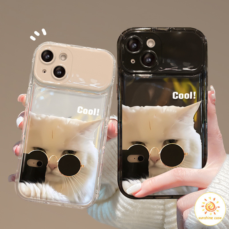 กระจกพลิก ภาพถ่าย แว่นกันแดดแมว กระจกแต่งหน้า ไอโฟน11 For iPhone12 13 14 15Pro MAX X XS XR XS 7 8Plus SE2020 เคสโทรศัพท์