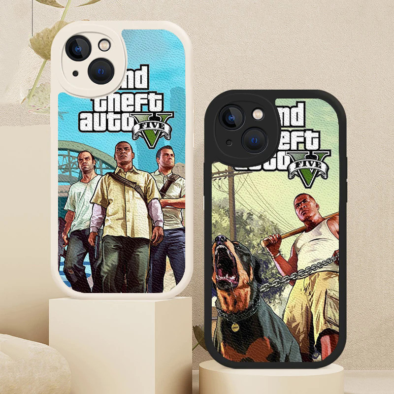 เคสโทรศัพท์มือถือหนังแกะ ป้องกัน ลาย Gta 5 Grand Theft Auto สําหรับ iPhone 13 12 11 14 Pro Max Mini 7 8 Plus X XS XR