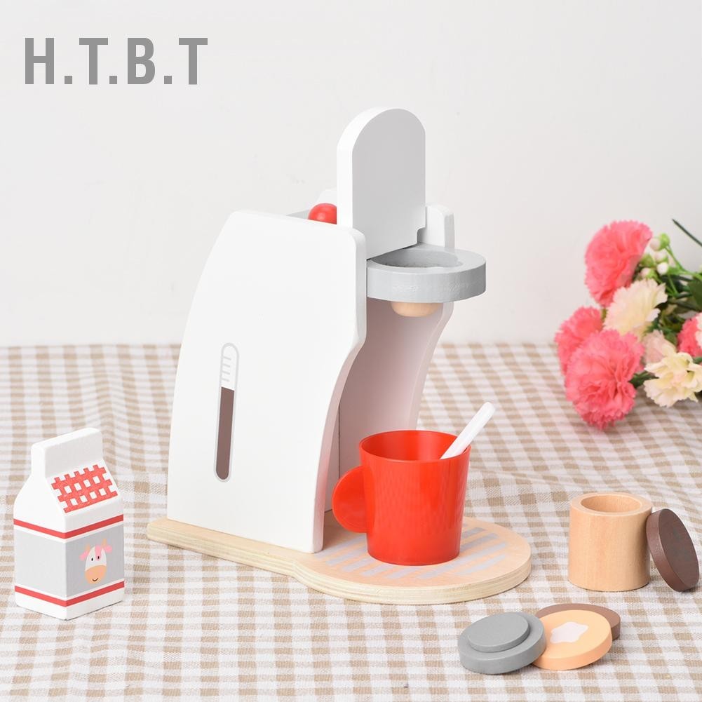 H.T.B.T บ้านเด็กเล่นของเล่นไม้จำลองครัวทำอาหารเครื่องชงกาแฟของเล่น