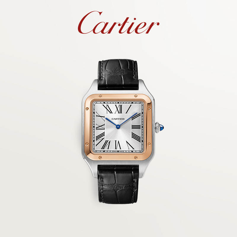 Cartier Cartier Santos-Dumont นาฬิกาข้อมือสายหนังจระเข้ สีโรสโกลด์