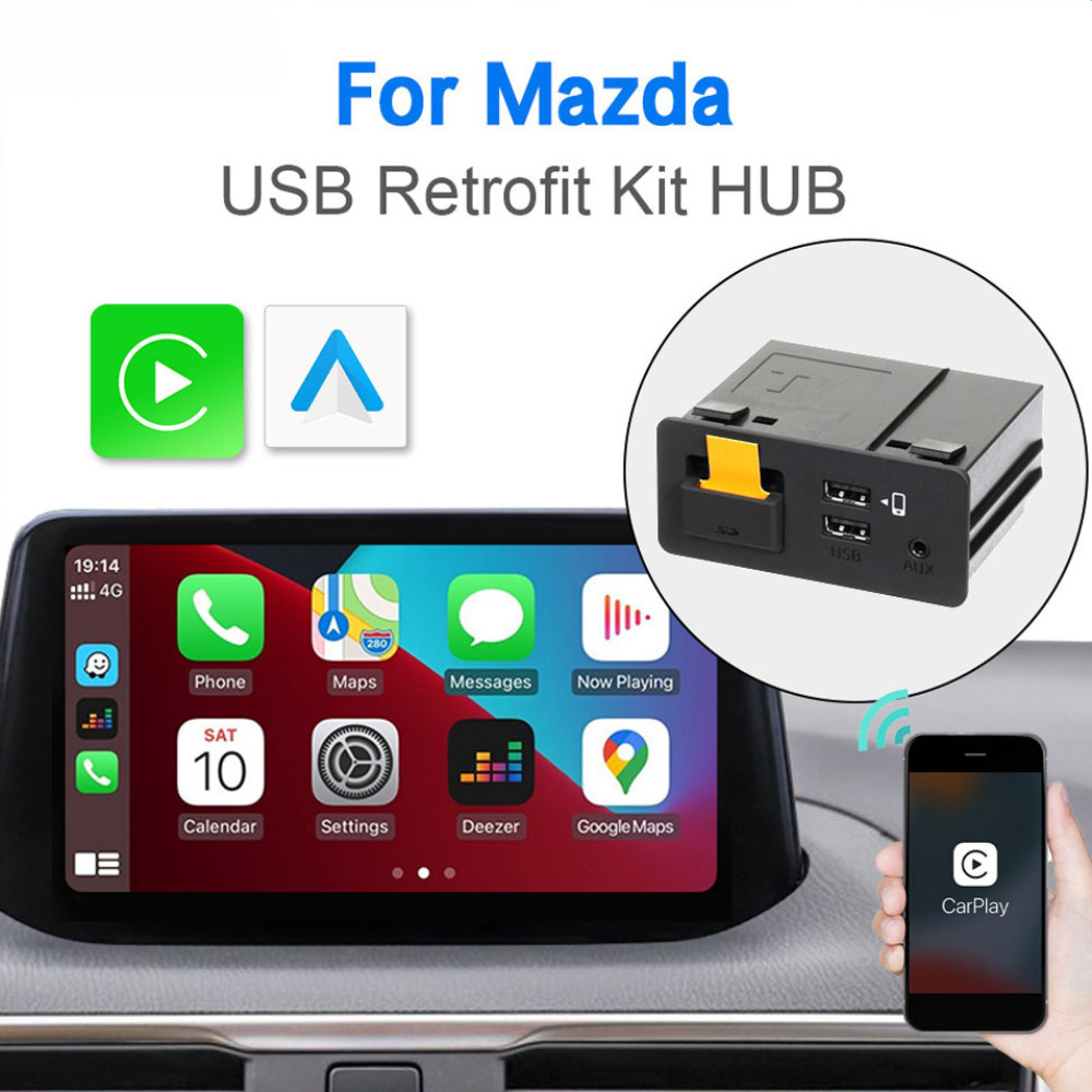 MazdaอัพเกรดType-C Fastชาร์จCarPlay Android Auto USBอะแดปเตอร์Hub OEMสำหรับMazda 3 6 2 CX5 CX3 CX8 CX9 Miata MX5 TK78669U0Cชุดติดตั้งเพิ่ม