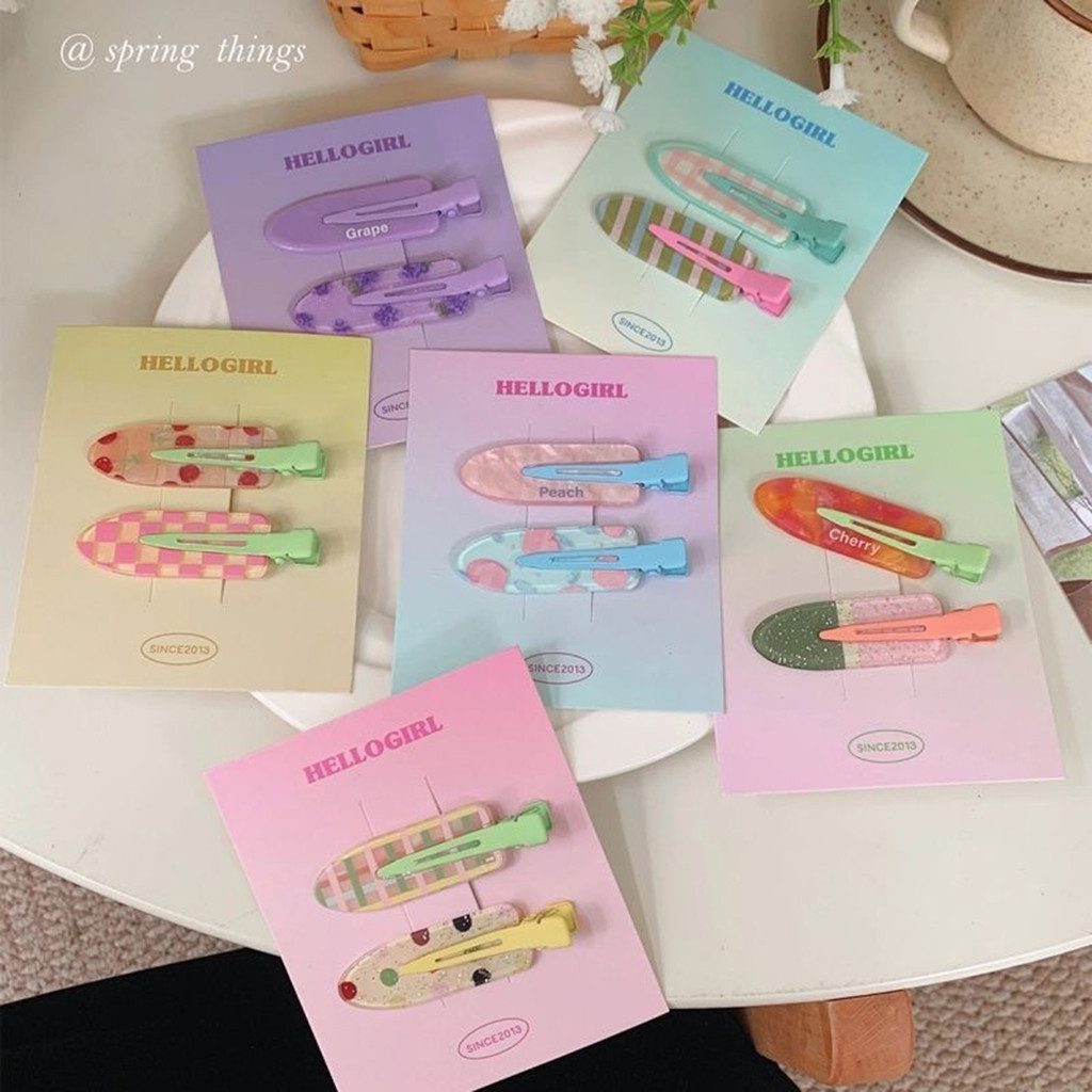 ชุดกิ๊บติดผม ทรงเรขาคณิต สีสันสดใส น่ารัก สําหรับผู้หญิง 2 ชิ้น ต่อชุด