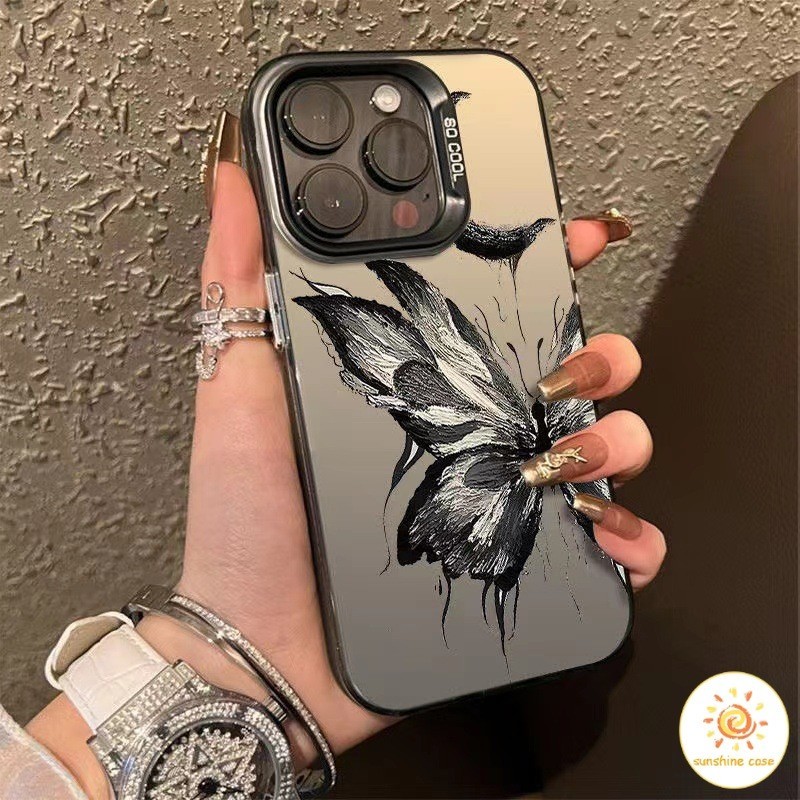 เคสโทรศัพท์ปุ่มโลหะปุ่มโลหะ Crescent Butterfly ระดับพรีเมียม ไอโฟน11 For iPhone11 12 13 14 15Pro MAX X XS XR 6 7 8Plus