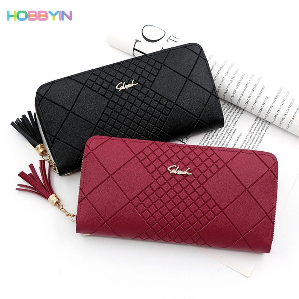 HOBBYIN กระเป๋าใส่เหรียญ หนัง PU ใบยาว มีซิป จุของได้เยอะ ใส่บัตรได้ แฟชั่นสําหรับผู้หญิง