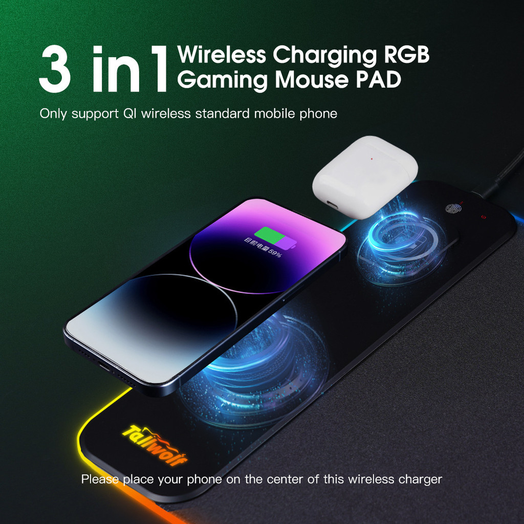 แผ่นรองเมาส์ชาร์จไร้สาย 3 ใน 1 ขนาดใหญ่พิเศษ แผ่นรองแป้นพิมพ์เกมสํานักงาน RGB ที่ทนต่อสิ่งสกปรกชุดเล็กแผ่นรองโต๊ะคอมพิวเตอร์ที่กําหน