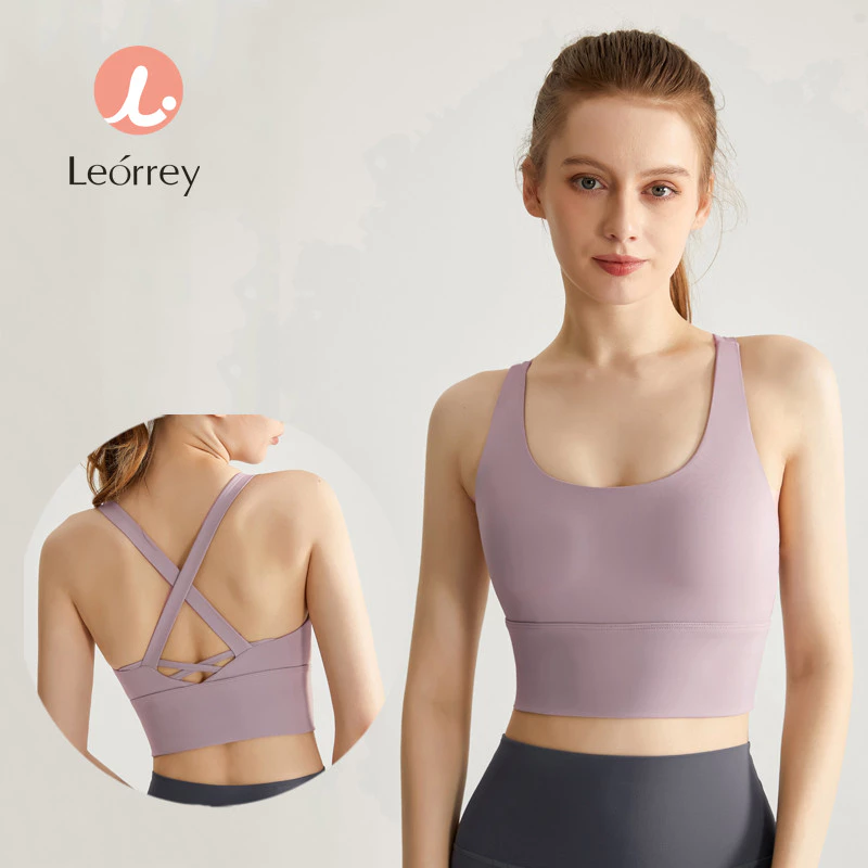 Leorrey เสื้อชั้นในออกกำลังกาย โยคะ ฟิตเนส ทรงสปอร์ต เสริมฟองน้ำ ไขว้หลัง