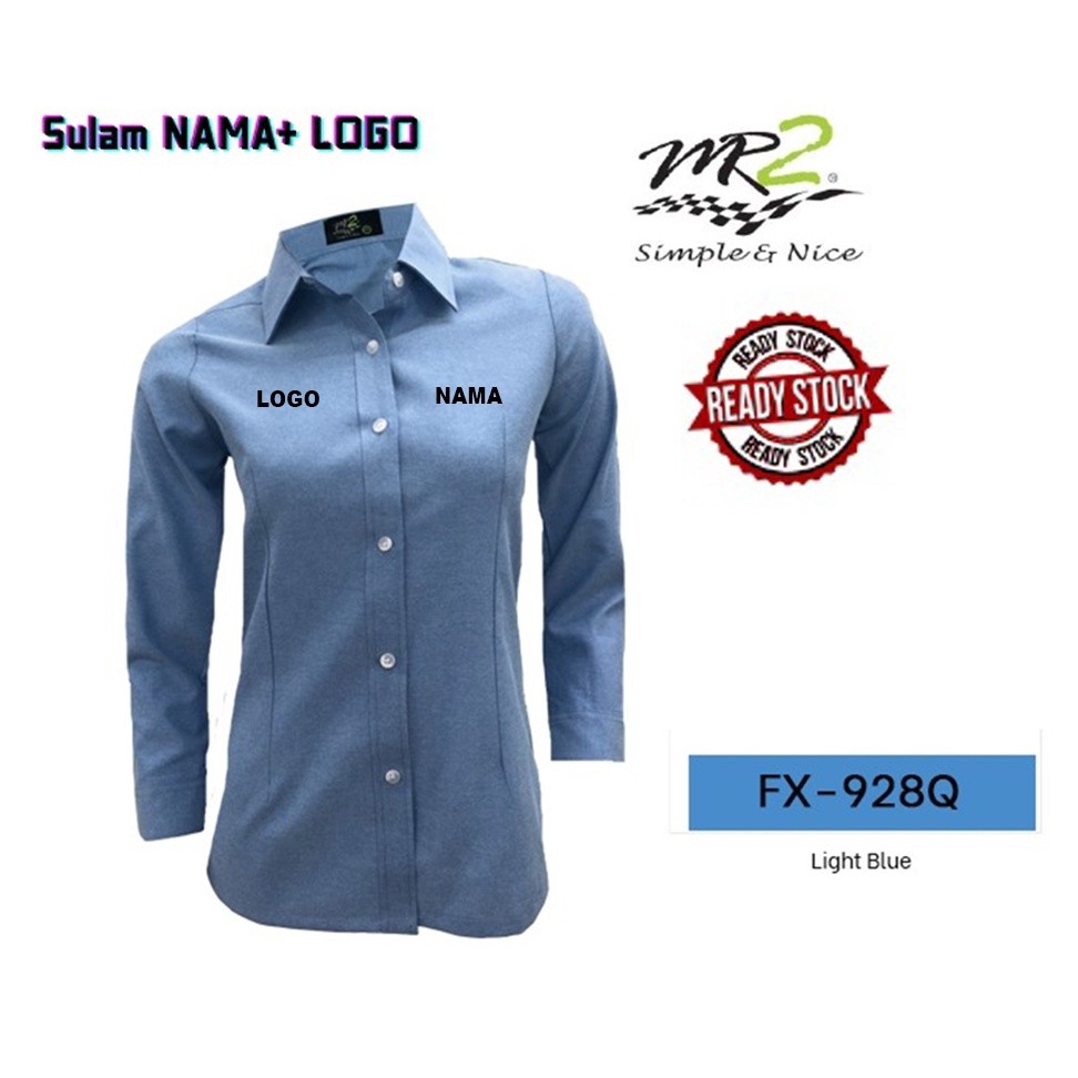 LIGHT BLUE KORPORATE SHIRT CUTTING WOMEN LONG SLEEVE ปักโลโก้และชื่อ FX-928Q. ผ้า OXFORD TYPE JENAMA
