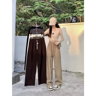 พร้อมส่งในไทย**กางเกงขายาวเอวสูง เอวยางยืด ขายาว ผ้าลูกฟูกหน…