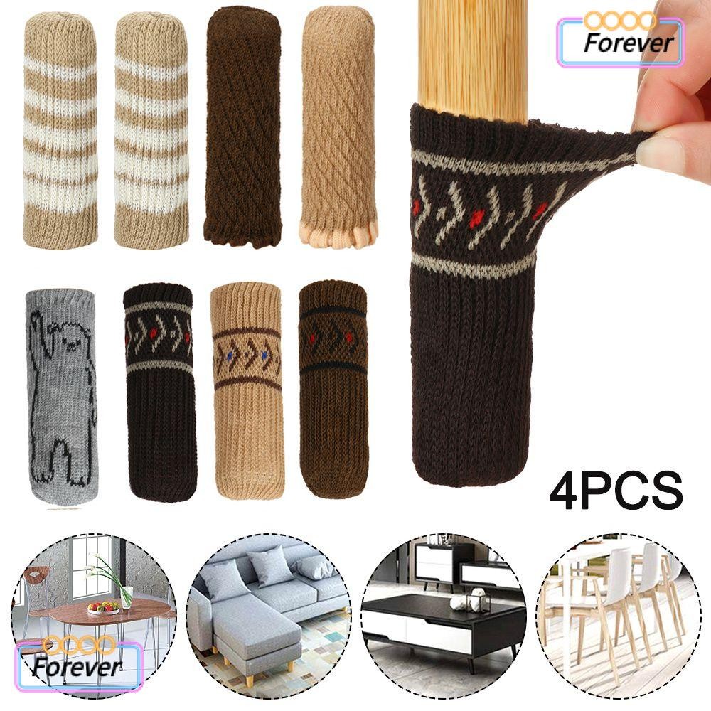 Forever 4 ชิ้น/เซ็ตเก้าอี้ถุงเท้าน่ารักถัก Anti-Noise Non-slip เฟอร์นิเจอร์ขาแขน