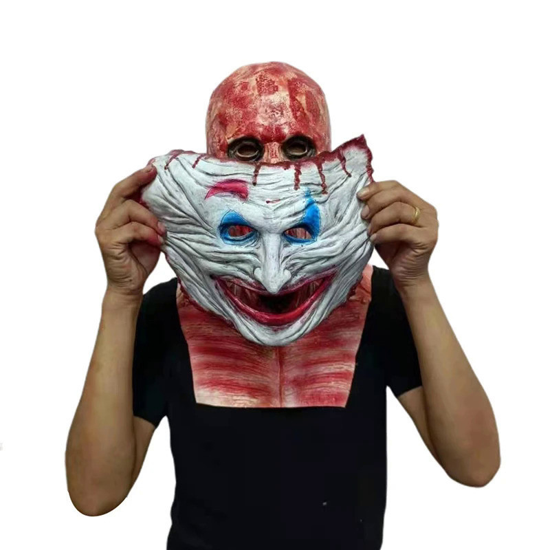 2024 New Halloween Double Rip Mask Bloody Scary Skeleton Latex Mask Scary Cosplay Party Mask Hallowe