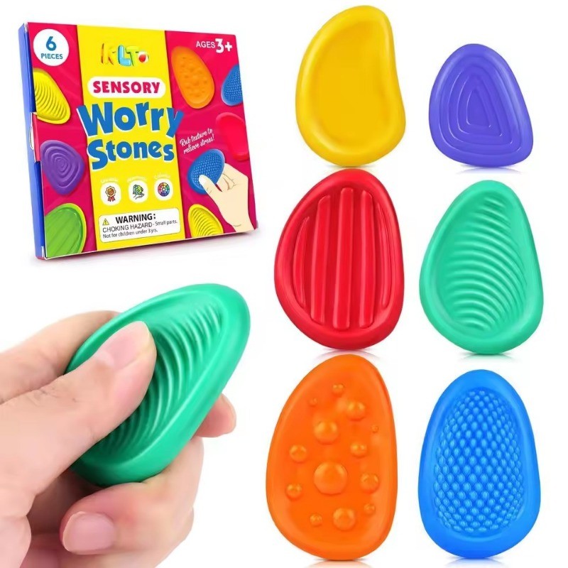 Sensory Fidget ของเล่นหินสําหรับเด็ก 6 แพ็ค Textured Soft Worry หินสําหรับออทิสติกวัยรุ่นความวิตกกังวลความเครียดบรรเทาของเล่นชุด ราคา ถูกที่สุด ดีลบีเคเค แกลเลอรีภาพที่ 2