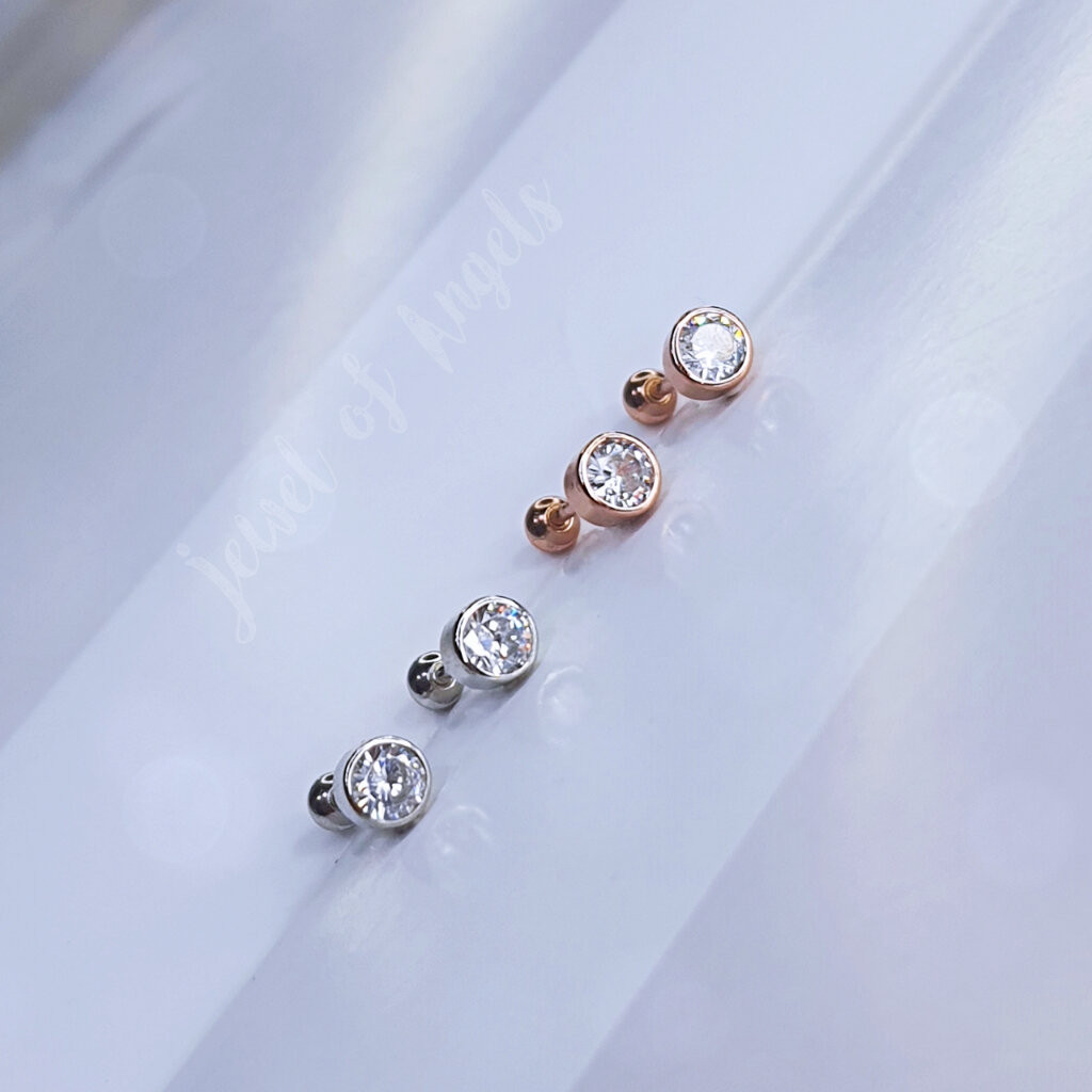 ต่างหูเงินแท้ S925 รุ่น Moon ต่างหูก้านเสียบ จิวกลม เพชรCZ แป้นหลังบอลกลม เงินแท้ทั้งชิ้น Silver925