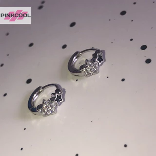 Pinkcool ต่างหูห่วง รูปดาวห้าแฉก ประดับเพทาย คริสตัล เรียบง่าย เครื่องประดับแฟชั่น สําหรับผู้หญิง