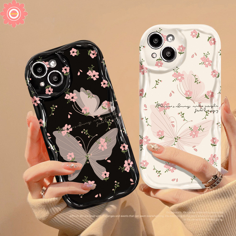 เคสโทรศัพท์มือถือ ขอบโค้ง ลายดอกไม้ ผีเสื้อ 3D สีชมพู สําหรับ Realme C67 11 C15 C30 C51 C25Y C25 C55 C35 C53 C33 C21Y C17 C12 C31 C21 C11 C3 C20 C25s 5 5i 9i 6i 7 5s