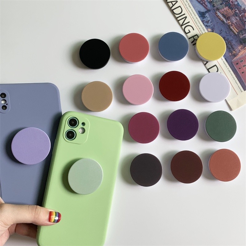 Ins Macaron แข็ง สีลูกกวาดบริสุทธิ์ ทรงกลม อีพ็อกซี่ ถุงลมนิรภัย ที่จับโทรศัพท์มือถือ สากล พับได้ ที่วางโทรศัพท์มือถือ