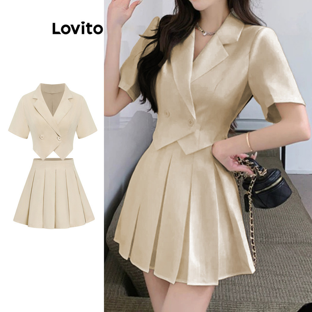 Lovito ปุ่มจีบธรรมดาหรูหราปุ่มจีบธรรมดาด้านหน้าหรือด้านบนสำหรับผู้หญิง L77ED258