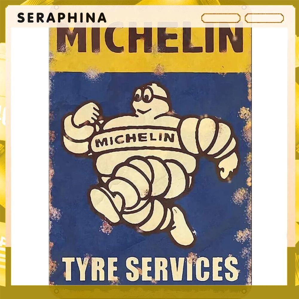 แผ่นโลหะ ทรงสี่เหลี่ยมผืนผ้า ลาย MICHELIN สไตล์วินเทจ สําหรับตกแต่งบ้าน