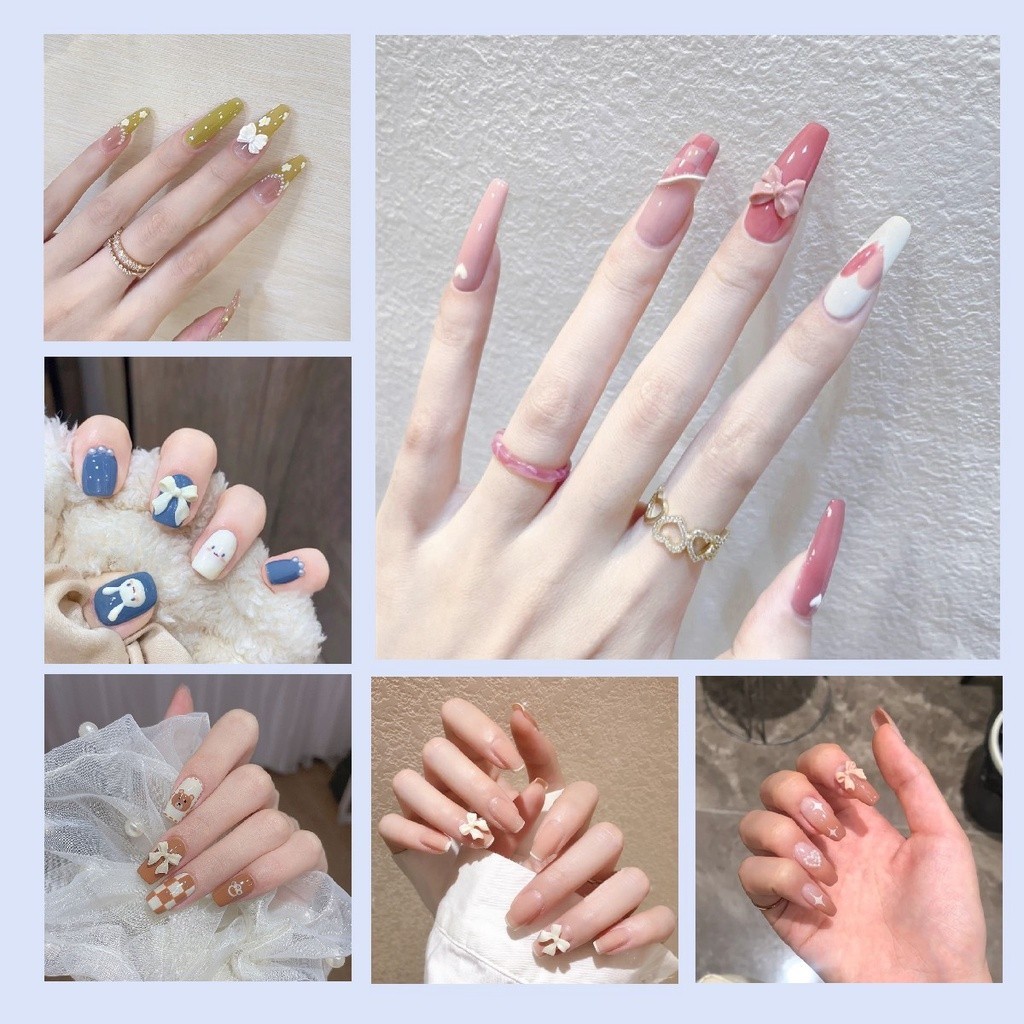 （ไทย Fast） เล็บแฟชั่น เล็บปลอม ชนิดอะคริลิค สไตล์ฝรั่งเศส สีขาว ชมพู 24 ชิ้น
