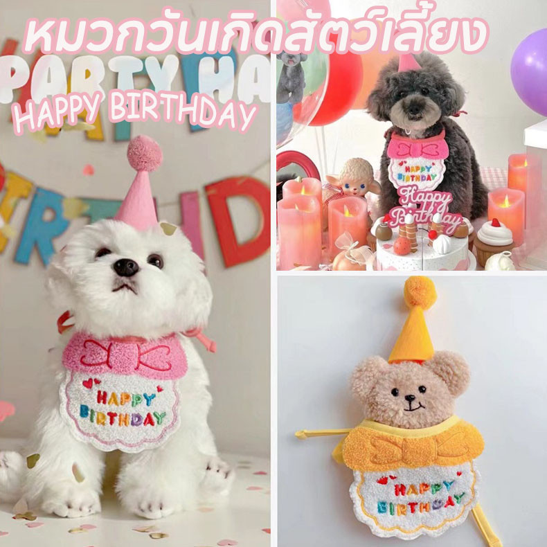 พร้อมส่ง หมวกวันเกิดสัตว์เลี้ยง ชุดวันเกิดหมา ชุดวันเกิดแมว พร้อมหมวกวันเกิด งานปัก น่ารัก สําหรับสัตว์เลี้ยง