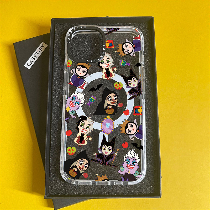 Casetify X Disney Villains เคสโทรศัพท์มือถืออะคริลิค TPU แข็ง แบบแม่เหล็ก ขอบสีดํา และสีขาว พร้อมกล่