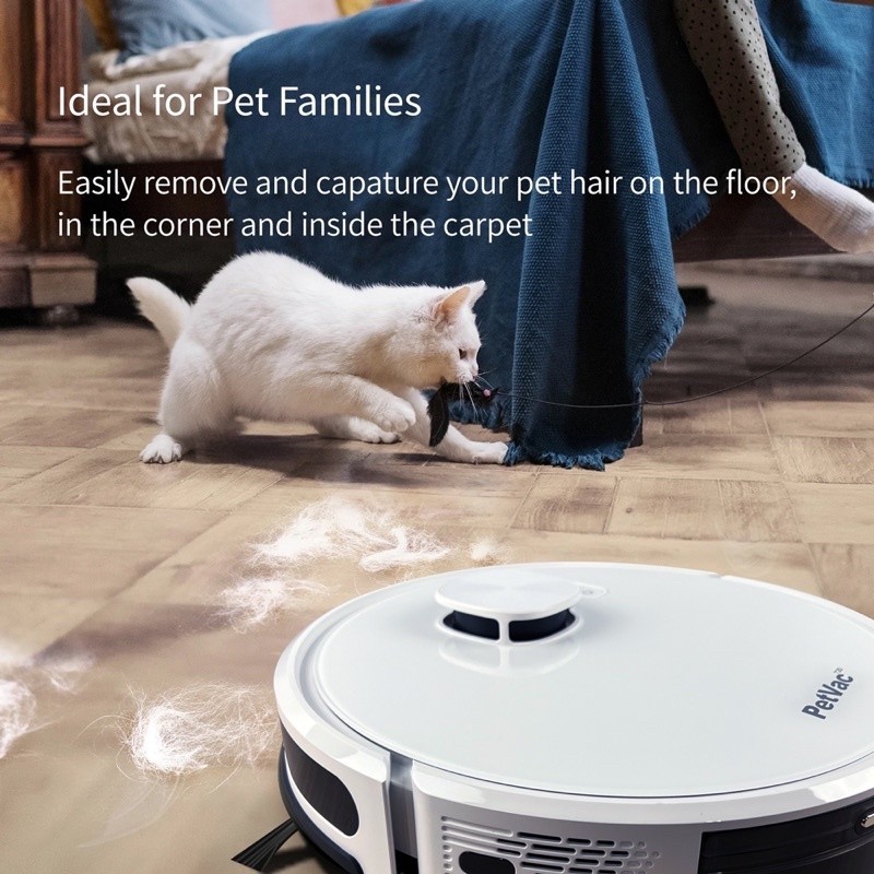 หุ่นยนต์ดูดฝุ่น PetVac720 หุ่นยนต์ดูดฝุ่น ถูพื้น เก็บฝุ่นได้เอง ระบบ Laser Hybrid Mapping Robot Vacu