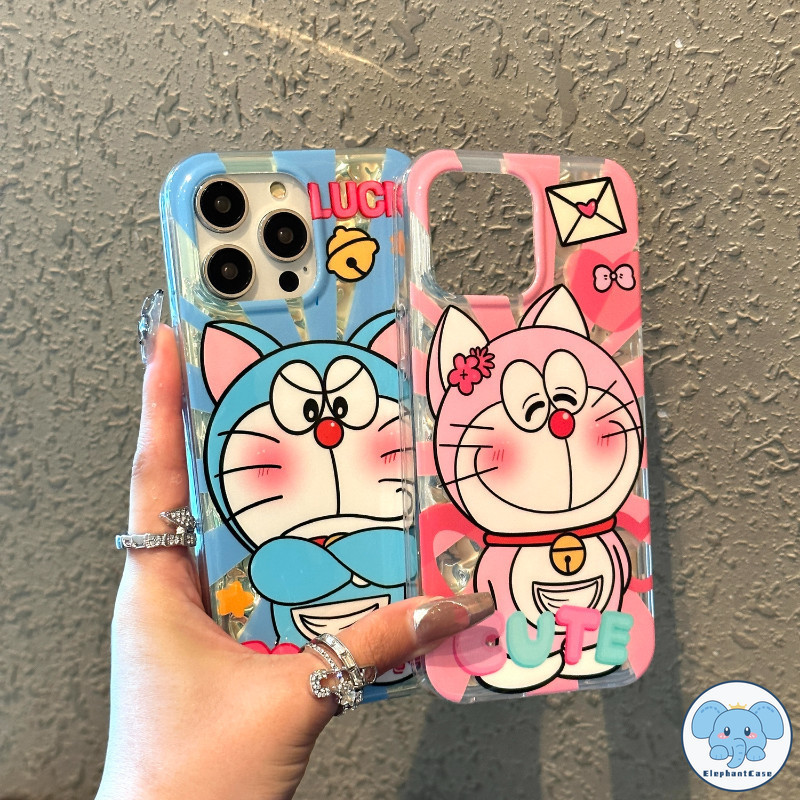การ์ตูนแฟชั่นน่ารักมีความสุขโชคดีกรณีโทรศัพท์โดเรมอน iPhone 11 15 14 13 12 Pro Max 15 8 7 Plus X XR XS Max SE