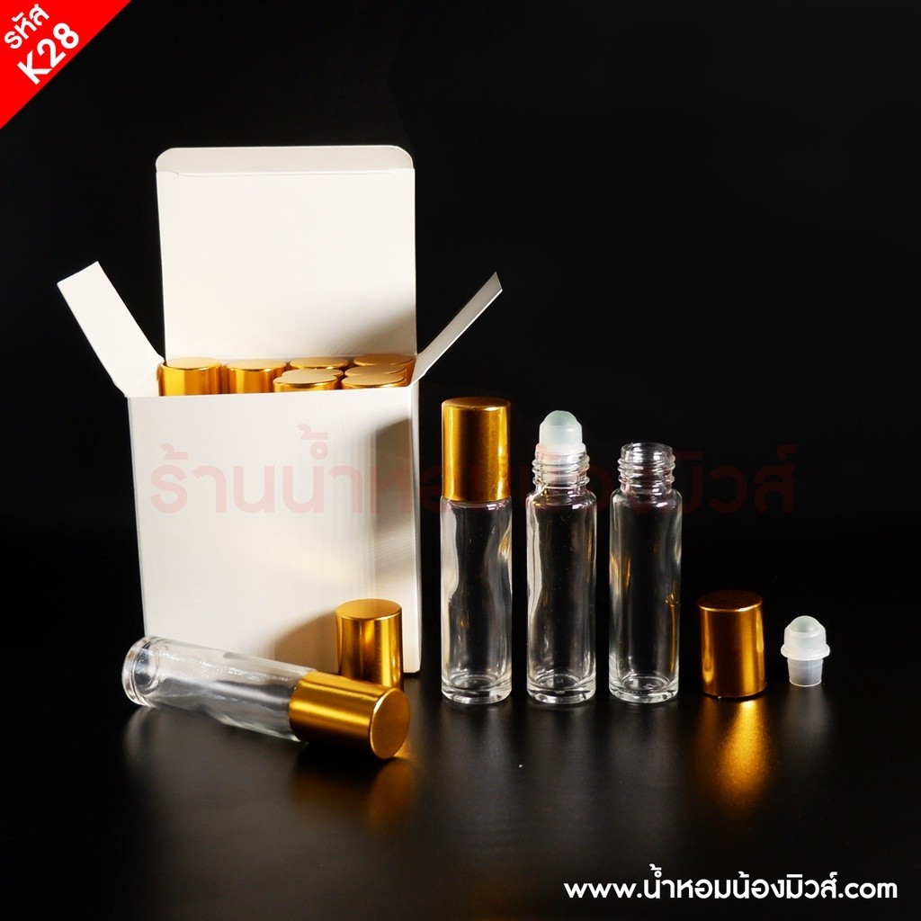 ลูกกลิ้งใส 10 MLฝาทอง(ฝาเรียบ) รหัสสินค้า K28-G ขวดลูกกลิ้ง