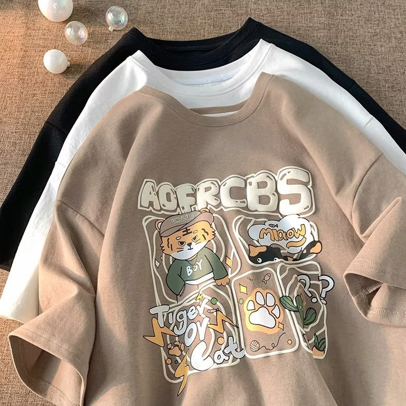 【M-8XL 】เสื้อยืดคอกลม แขนสั้น พิมพ์ลายการ์ตูนเสือ ลําลอง ทรงหลวม แฟชั่น สําหรับผู้ชาย นักเรียน เล่นกีฬา