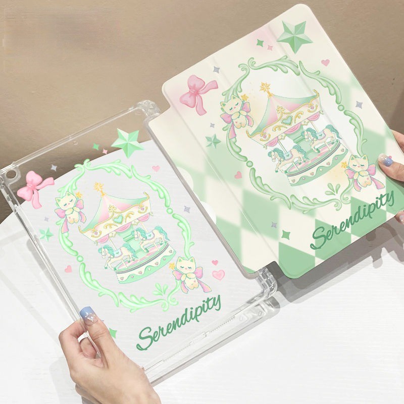 สําหรับ iPad Air5 Air4 gen10 Gen9 Gen8 Gen7 Anti drop การ์ตูน carousel iPad gen6 gen5 2021 Pro11 แท็บเล็ต Protector