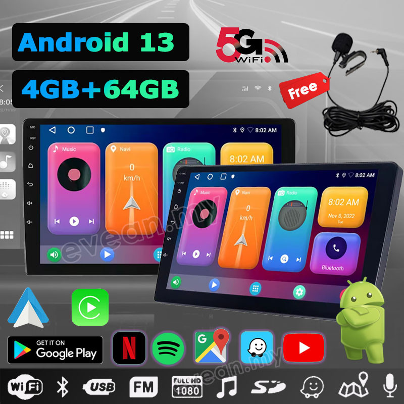 Evean วิทยุรถยนต์ Android 4G Ram+64G Quad Core 5G WIFI หน้าจอสัมผัส 9/10 นิ้ว 2din จอแอนดรอย