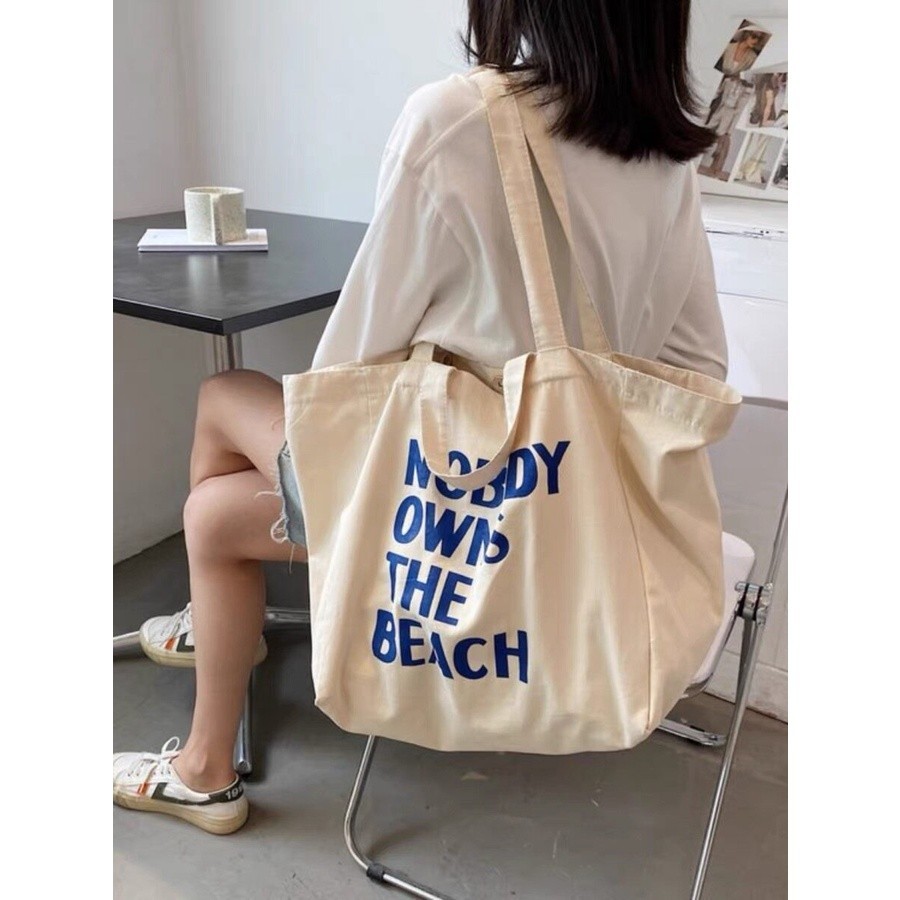 🔥กระเป๋าสะพายไหล่ มีซิป ผ้าแคนวาส แบบเรียบ สไตล์เกาหลี Canvas Bag กระเป๋าสะพายข้าง กระเป๋าผ้าสวยๆ Tote bag